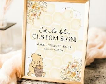 A Little Hunny Is On The Way Baby Shower Custom Sign Classic Winnie the Pooh Baby Shower Sign Pooh Kids Party Sign