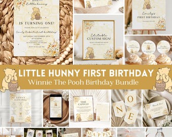 Little Hunny 1st Birthday Bundle, Classic Winnie the Pooh First Birthday Package, Our Little Honey is Turning One Decor