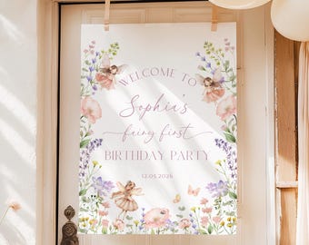Fairy 1st Birthday Welcome Sign, Fairy Birthday Girl Entrance Sign, Enchanted Garden Fairy Welcome Board, Fairy First Birthday Party Decor