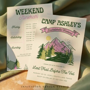 Camp Bachelorette Party Invitation, Girls Trip Bachelorette Itinerary Template, Bride to Be Glamping Party Invite