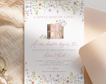 Storybook Bridal Shower Invitation, A New Chapter Begins Wildflower Bridal Shower Invite, Book Themed Bridal Shower Template