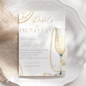 Pearls & Prosecco Bridal Shower Party Invitation Minimalistic Pearl Bridal Shower Party Gold Pearls and Prosecco Bridal Shower Invite