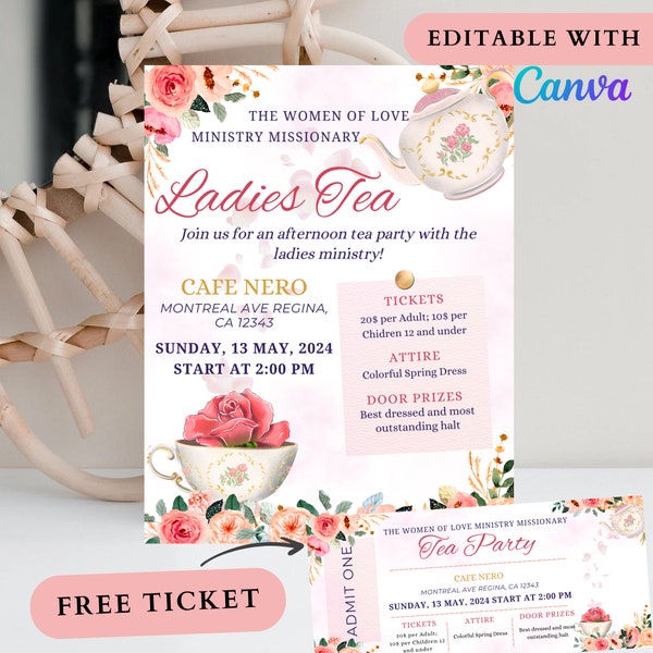 Ladies Tea Event Flyer Ladies Tea Event Ticket Women's Ministry Tea Party Flyer High Tea Party Event Ticket