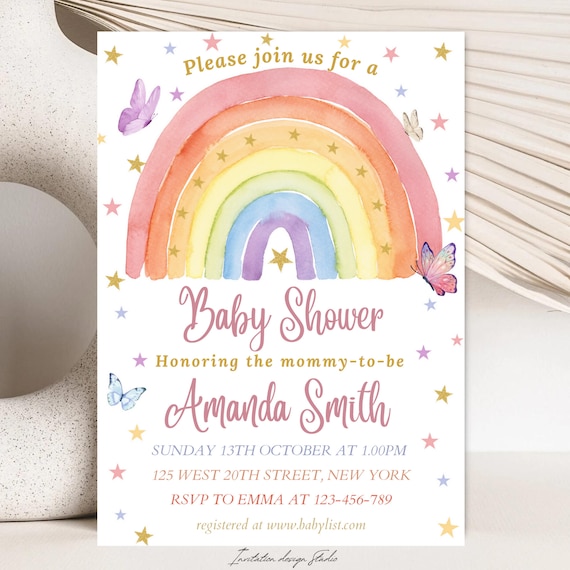 Rainbow Baby Shower Invitation Girl Baby Shower Editable