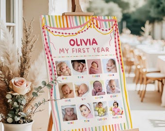 Tablero de fotos "Divertido para ser un bebé", póster colorido para el primer cumpleaños de niña, letrero personalizado para fotos "Mi primer año"