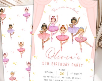 Invitación de cumpleaños de bailarina editable Invitación de bailarina Tutu Invitación de ballet lindo Invitación a fiesta de ballet