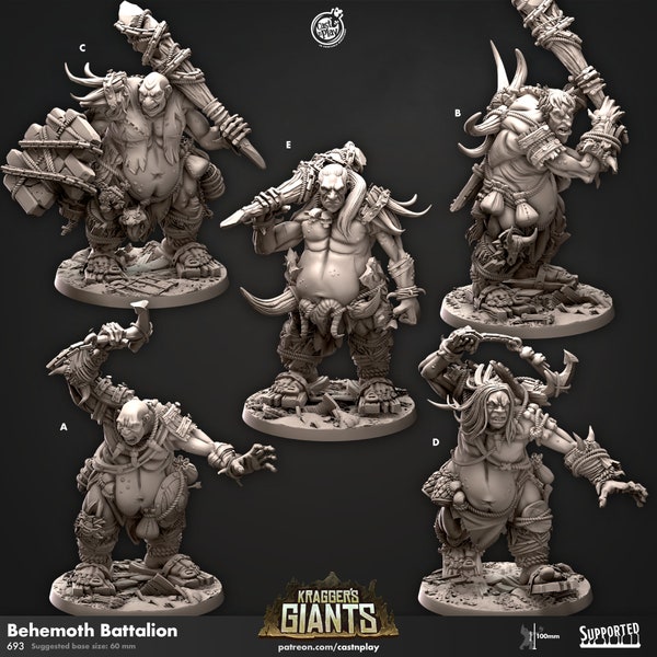 Behemoth Batallion - Kragger's Giants  - 8K -Resin - 28mm - DnD - Waragame - Fantasy - Mordheim - Printable Miniatures - CastNPlay