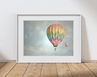 Hot Air Balloon Photography Print, Whimsical Art, Nursery Decor, Balloons Photography, Nursery Print, Kids Room Art, Colorful Balloon Art