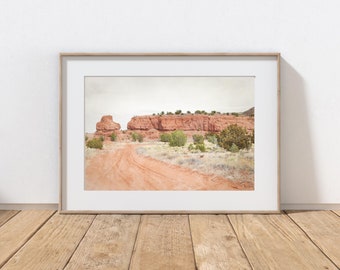 Desert Photography Print, Rustic Southwest, Farmhouse Decor, Red Dirt Road, Home Decor, Southwest Wall Art, New Mexico,  Mountain Landscape