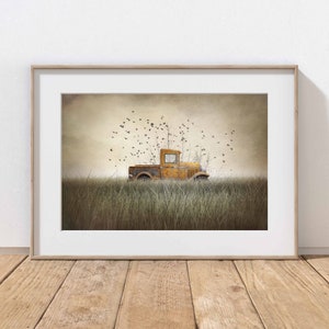 Farm Truck Photography Print, Digital Art, Whimsical Art, Home Decor, Farmhouse Decor, Antique Car, Halloween Art, Autumn Landscape