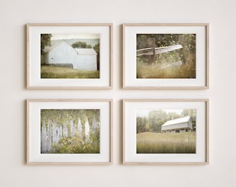 Farm Photography Prints, Set of 4, Rustic Farmhouse Decor, Barns Set, Home Decor, Fence Art, Country Art, Pennsylvania Summer Landscape