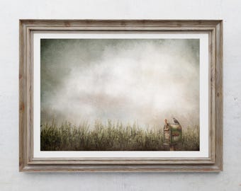 Impresión fotográfica de buzón vintage, decoración de casa de campo, decoración del hogar, arte caprichoso, campo de maíz campestre, cuervo de granja, paisaje de verano de Pensilvania