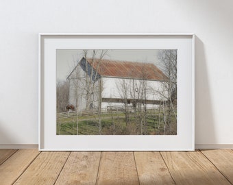 Barn Photography Print, Rustic Farmhouse Decor, Horse Stables, Farm Home Decor, Country Decor, White Barns, Pennsylvania Spring Landscape