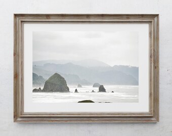 Beach Photography Print, Rustic Beach House Decor, Coastal Art, Mountains, Pacific Northwest, Cannon Beach, Oregon Ocean, Spring Landscape