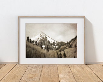 Mountain Photography Print, Rustic Farmhouse Decor, Log Cabin Decor, Rustic Mountains Wall Art, Telluride Colorado, Winter Snow Landscape