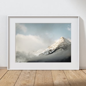 Mountain Photography Print, Rustic Farmhouse Decor, Snow Capped Mountains, Wall Art, Home Decor, Lake Louise, Banff Canada, Winter Landscape