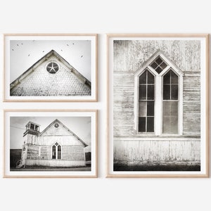 Country Church Photography Prints, Set of 3, Rustic Farmhouse Decor, Home Decor, White Chapel Window, Pennsylvania Winter Landscape