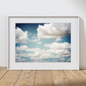 Clouds Photography Print, Beach House Decor, Blue Sky, White Cloud Art, Nursery Print, Boys Room, Home Decor, Wall Art, Minimalist Landscape