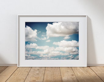 Clouds Photography Print, Beach House Decor, Blue Sky, White Cloud Art, Nursery Print, Boys Room, Home Decor, Wall Art, Minimalist Landscape