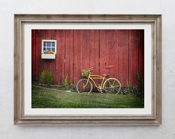Bicycle Photography Print, Farmhouse Decor, Rustic Home Decor, Red Barn Photos, Country Farm Art, Pennsylvania Spring Landscape