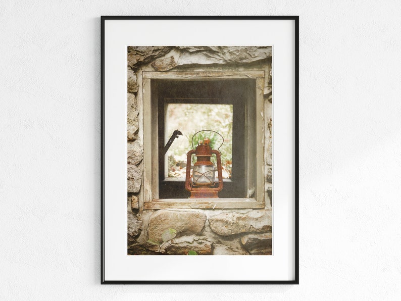 Impresión fotográfica de linterna antigua, decoración de granja, cocina rústica antigua, lavadero, arte victoriano, paisaje otoñal de Pensilvania imagen 4