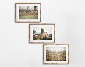 Impresiones fotográficas de granjas, conjunto de 3 fotos, decoración de casas de campo, decoración rústica del hogar, campo de maíz campestre, arte de granero, paisaje otoñal de Pensilvania