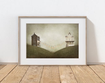 Farmhouse Photography Print, Digital Art, Whimsical Houses, Home Decor, Country Decor, Folk Art, Pennsylvania Art, Summer Landscape