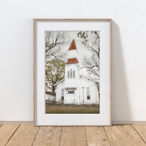 Church Photography Print, Rustic Farmhouse Decor, Home Decor, White Chapel, Country Art, Whimsical Art, Pennsylvania Autumn Landscape