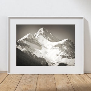 Mountain Photography Print, Telluride Colorado, Rustic Farmhouse Decor, Log Cabin Decor, Snow Capped Mountains, Sepia Art, Winter Landscape