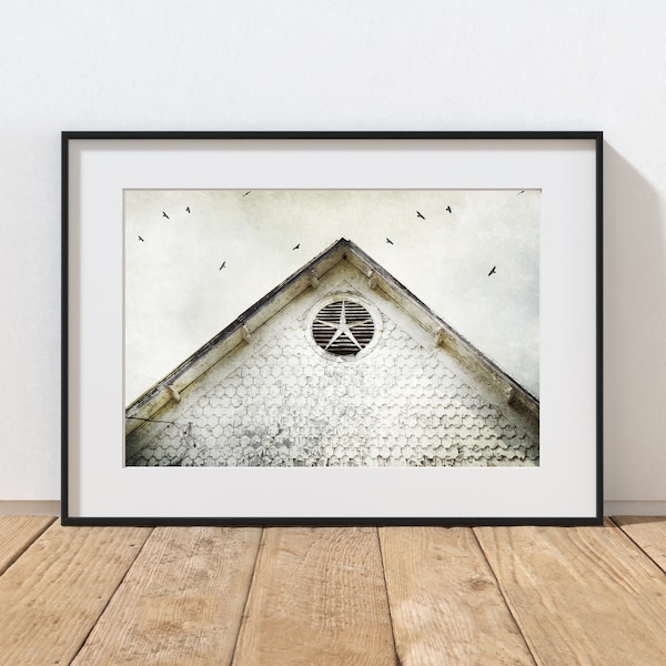 Church Photography Print, Rustic Farmhouse Decor, Old Window Art, Vintage Home Decor, Victorian Art, Colonial Art, Pennsylvania Landscape