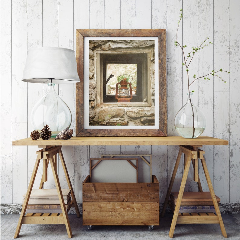 Impresión fotográfica de linterna antigua, decoración de granja, cocina rústica antigua, lavadero, arte victoriano, paisaje otoñal de Pensilvania imagen 7