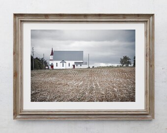 Church Photography Print, Farmhouse Decor, Rustic Home Decor, Country Churches, White Chapel, Cornfield Art, Pennsylvania Spring Landscape