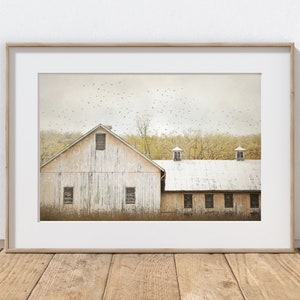 Barn Photography Print, Rustic Farmhouse Decor, Farm Art, Black Birds, Fall Foliage, Home Decor, Old Barns, Pennsylvania Autumn Landscape