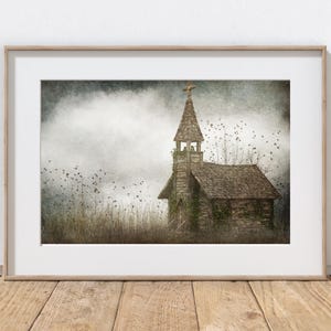 Country Church Photography Print, Farmhouse Decor, Digital Art, Rustic Home Decor, Chapel Farm Art, Old Churches, Folk Art, Spring Landscape