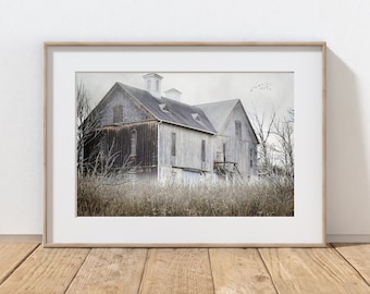 Barn Photography Print, Rustic Farmhouse Decor, Primitive Country Art, Old Barns, Gray Home Decor, Pennsylvania Farm, Winter Landscape