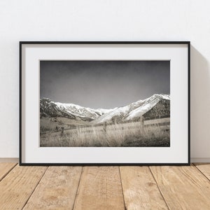 Mountain Photography Print, Telluride Colorado, Rustic Farmhouse Decor, Log Cabin Fence Decor, Snow Capped Mountains , Winter Landscape