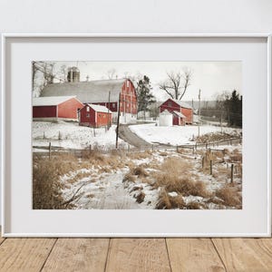 Barn Photography Print, Farmhouse Decor, Red Barn Photos, Rustic Home Decor, Country Road, Christmas Farm Art, Pennsylvania Winter Landscape