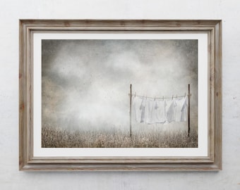 Clothesline Photography Print, Digital Art, Farmhouse Decor, Laundry Room, Bathroom Art, Whimsical Art, Country Farm Art, Spring Landscape