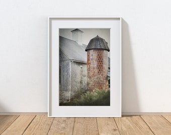 Barn Silo Photography Print, Rustic Farmhouse Decor, Rural Wall Art, Old Farm Photography, Whimsical Barn, Pennsylvania Autumn Landscape