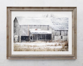 Barn Photography Print, Farmhouse Decor, Rustic Home Decor, Gray Barn Photos, Old Barn Art, Cornfield Art, Pennsylvania Winter Landscape