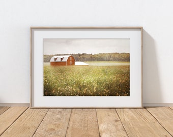 Barn Photography Print, Rustic Farmhouse Decor, Red Barn Art, Home Decor, Country Decor, Wildflower Farm Art, Pennsylvania Autumn Landscape