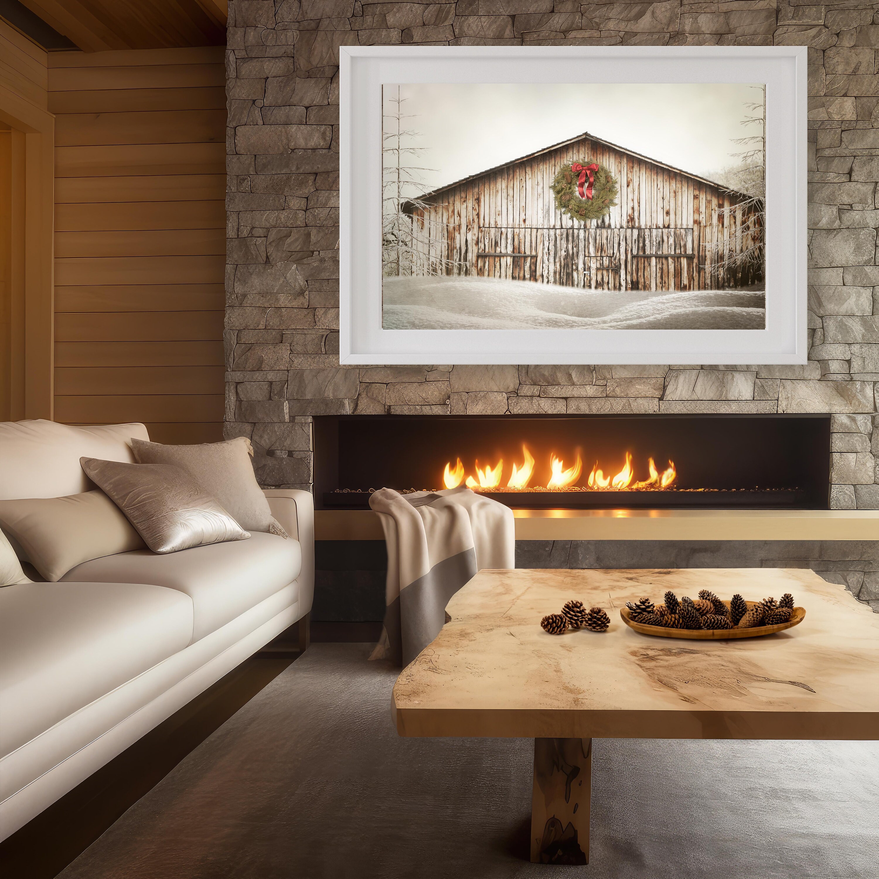 Barn Photography Print, Rustic Farmhouse Decor, Christmas Wreath ...