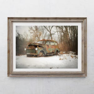 Vintage Car Photography Print, Farmhouse Decor, Rustic Home Decor, Rusty Farm Truck, Antique Cars, Farm Art, Pennsylvania Winter Landscape