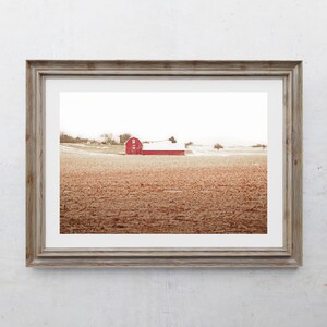 Barn Photography Print, Farmhouse Decor, Red Barn Photos, Country Cornfield, Farm Field Art, Minimalist Art, Pennsylvania Winter Landscape