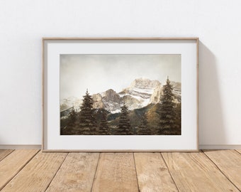 Fotografía de montaña, decoración rústica de granja, bosque de las Montañas Rocosas canadienses, decoración del hogar, arte de montaña, Banff Canadá, paisaje otoñal