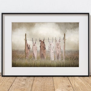 Clothesline Laundry Photography Print, Digital Art, Home Decor, Vintage Farm, Whimsical Art, Nursery Art, Kid's Room, Summer Landscape