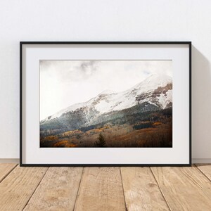 Mountain Photography Print, Rustic Farmhouse Decor, Fall Foliage, Snow Capped Mountains, Wall Art, Southwest Colorado,  Autumn Landscape