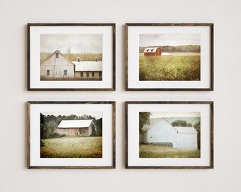 Barn Photography Prints, Set of 4, Farmhouse Decor, Rustic Home Decor, Farm Set, Barn Photos, Country Art, Pennsylvania Autumn Landscape