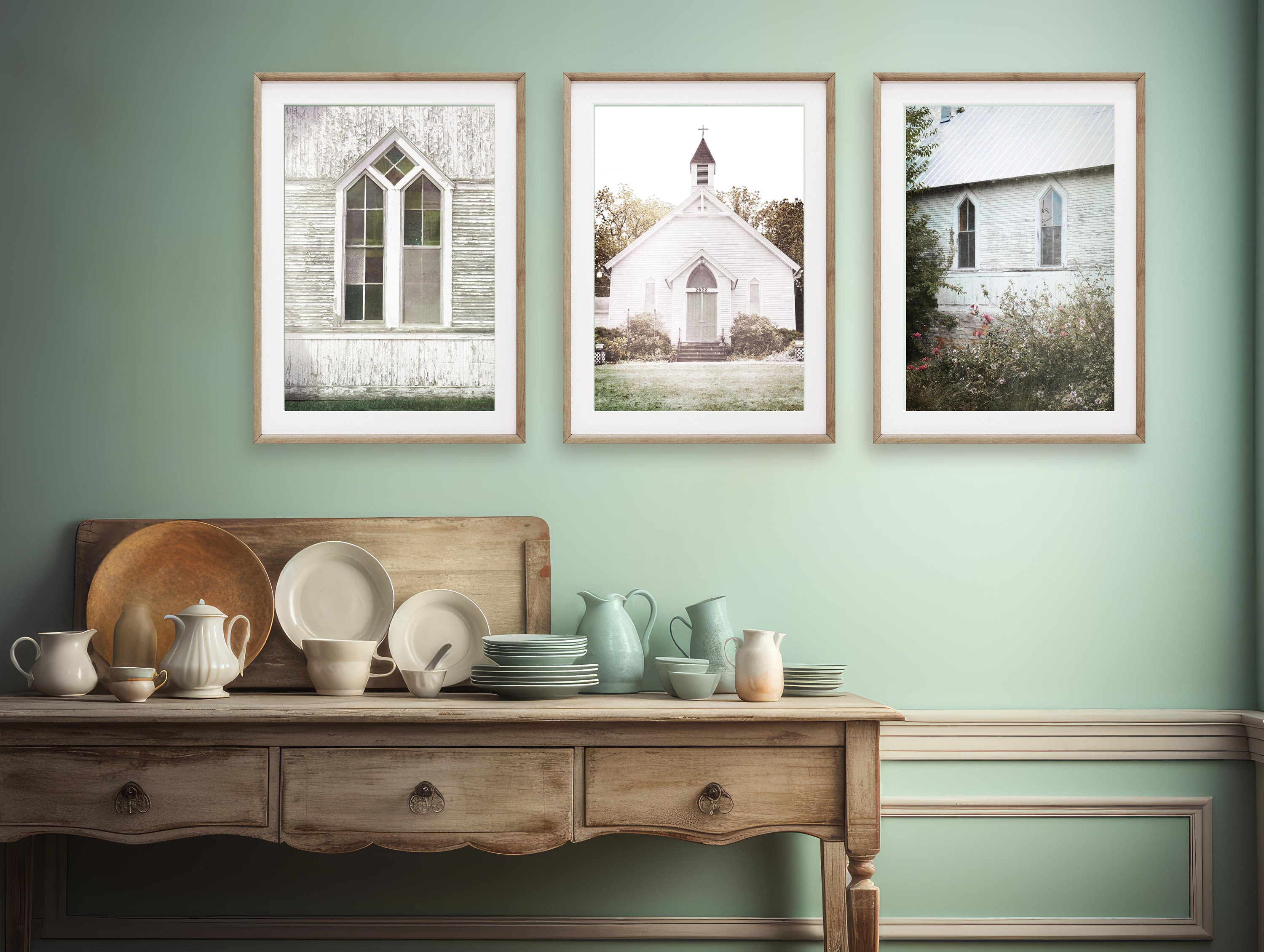 Country Churches Photography Prints, Set of 3 Prints, Rustic Farmhouse ...