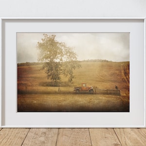 Vintage Farm Truck Photography Print, Rustic Farmhouse Decor, Sepia Art, Home Decor, Farm Field Art, Old Car, Pennsylvania Autumn Landscape